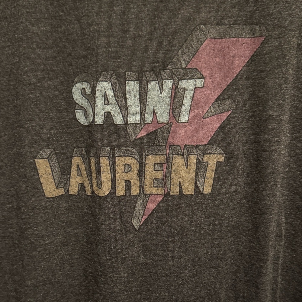 Saint Laurent Dark Gray Logo T-Shirt lightening bolt size XL - Picture 2 of 5